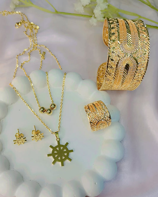 Elegant Stainless Steel Necklace Set - Handcuff & Ring - Deal Offer